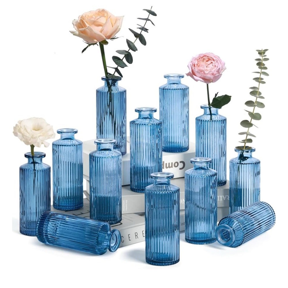 Blue Glass Vases- Set of 12
